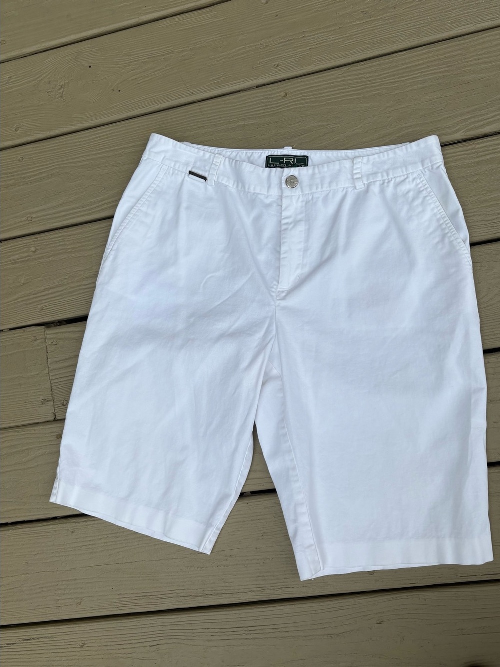 LRL Ralph Lauren White Cotton Bermuda Shorts, Size: 10